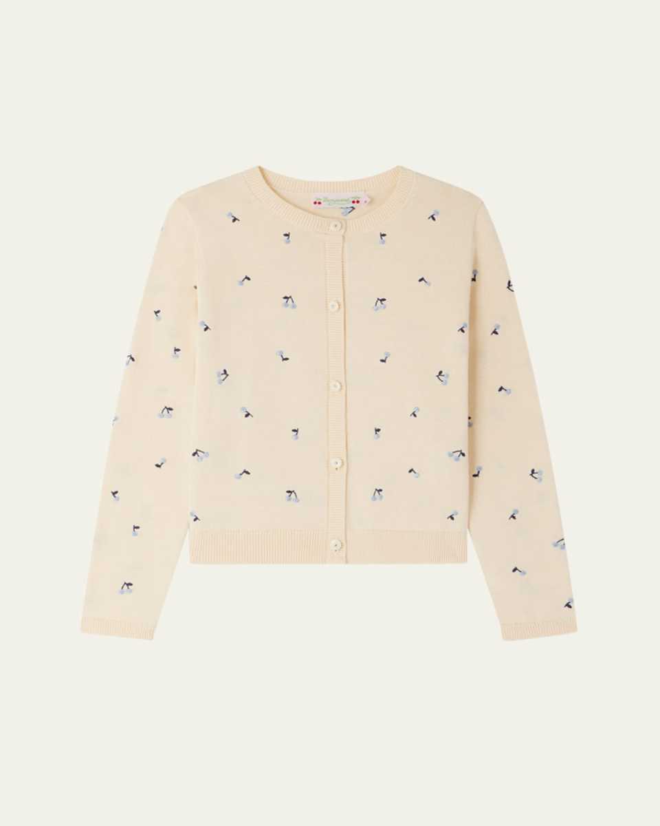 Girl's Cherry Embroidered Cardigan, Size 4-14